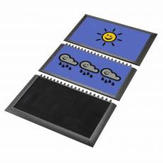 Prikaz razdvojenog korita za tečnost i dve tekstilne puzzle jedinice za sušenje sa štampom