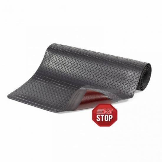 Crna industrijska rolna sa delimicno odmotanom crvenom Red Stop protivkliznom poledjinom