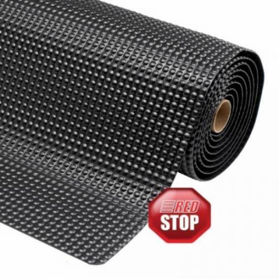 Crna industrijska rolna sa delimicno odmotanom crvenom Red Stop protivkliznom poledjinom