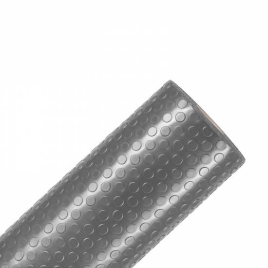 Prikaz iz drugog ugla sive tehničke PVC obloge širine 120cm sa kružnim reljefom