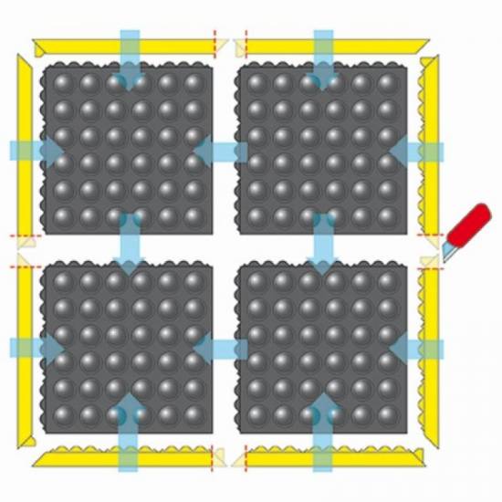 Tehnicki crtez i skica montaze gumenih puzzle ploca i musko zenskih bezbednosnih ivica